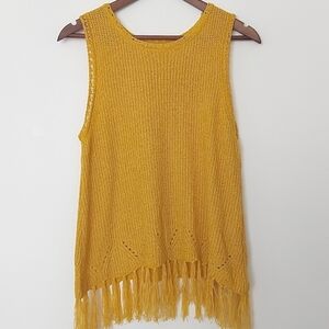 Anthropologie Pepin Knit Tank with Fringe Mustard Yellow Size Medium